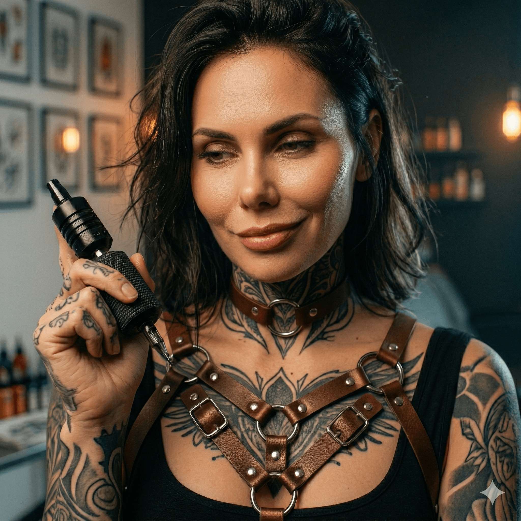 Tattoo artist with machine in studio