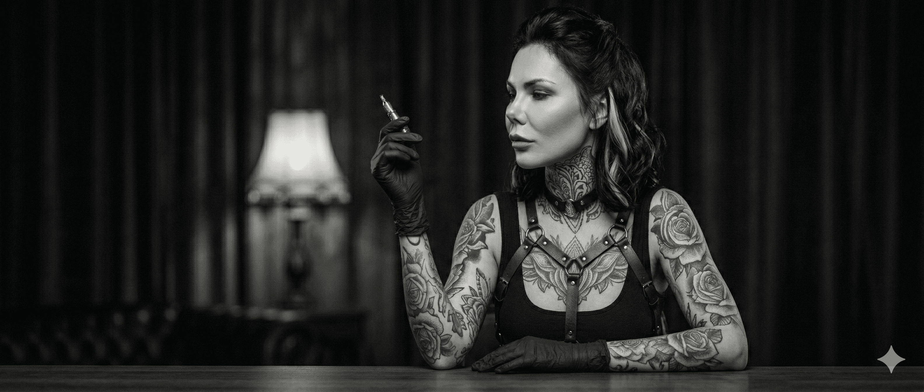 Artist in moody studio lighting