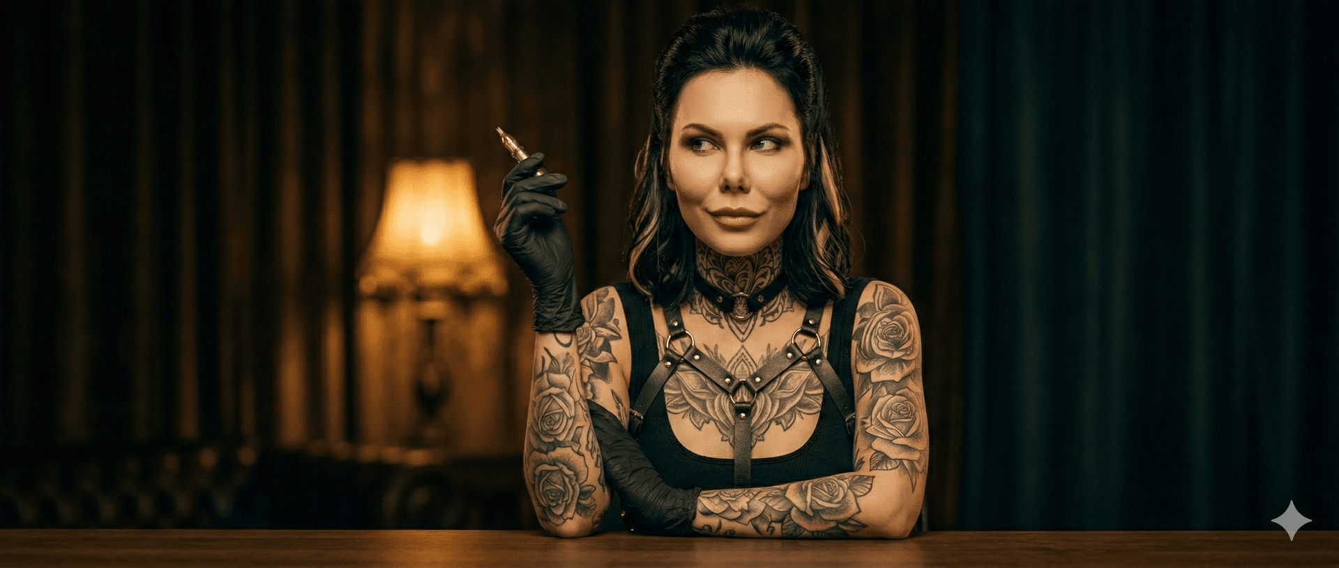 Tattoo artist in a professional studio